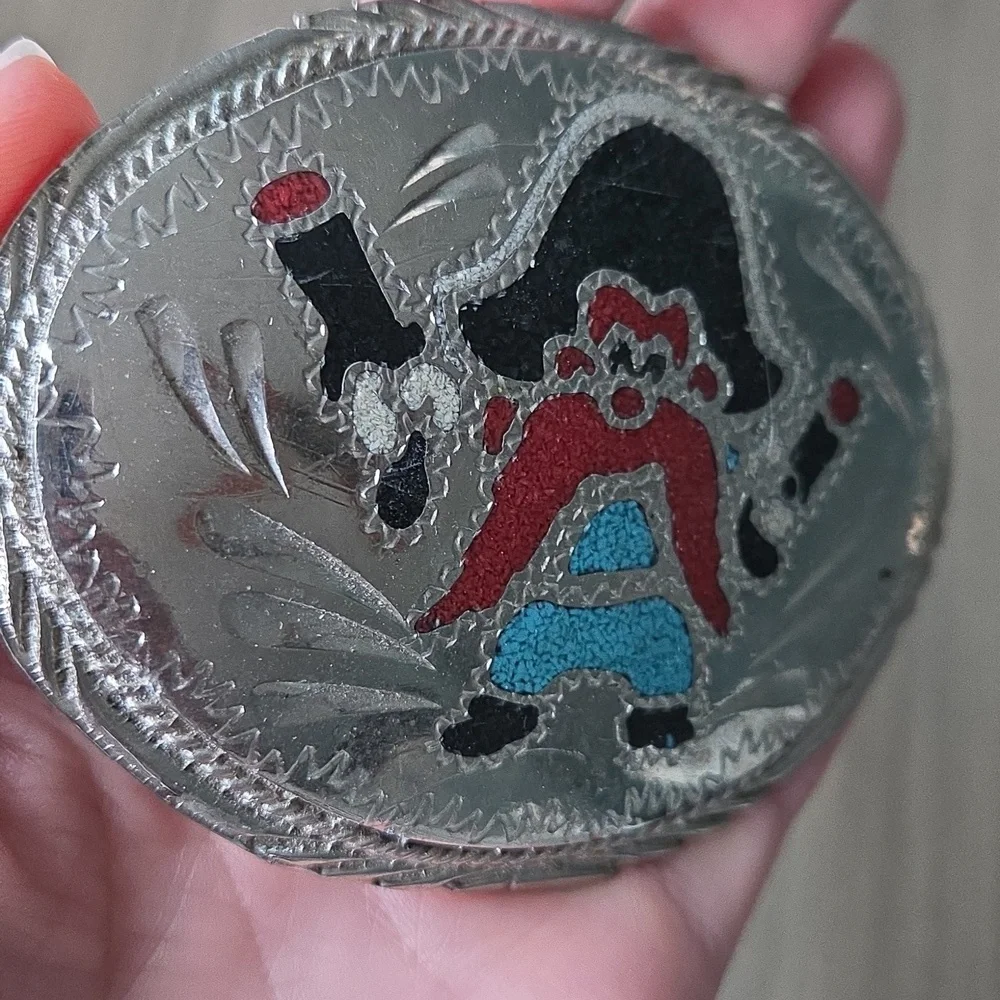 Vintage Yosemite Sam Turquois And Coral Chip Inlay Belt Buckle